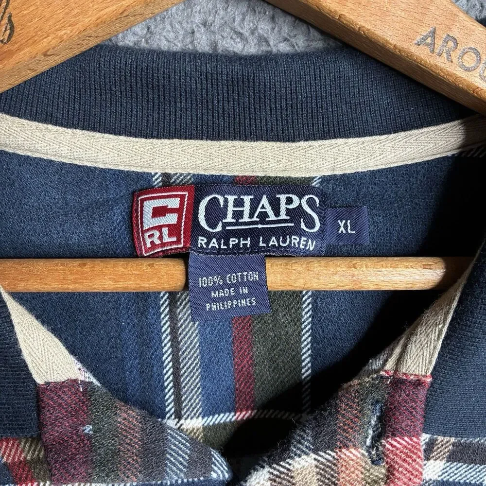 Vintage Chaps Ralph Lauren Polo Shirt Mens XL 90s Plaid Rugby Long Sleeve